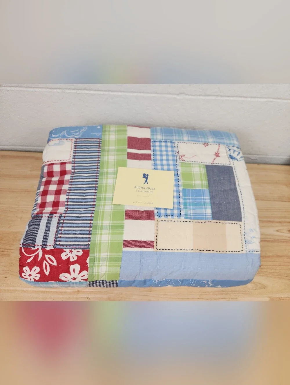 Pottery Barn Kids Aloha Patchwork Quilt Sz TwinNOS Tropical Hawaiian Island Flaw